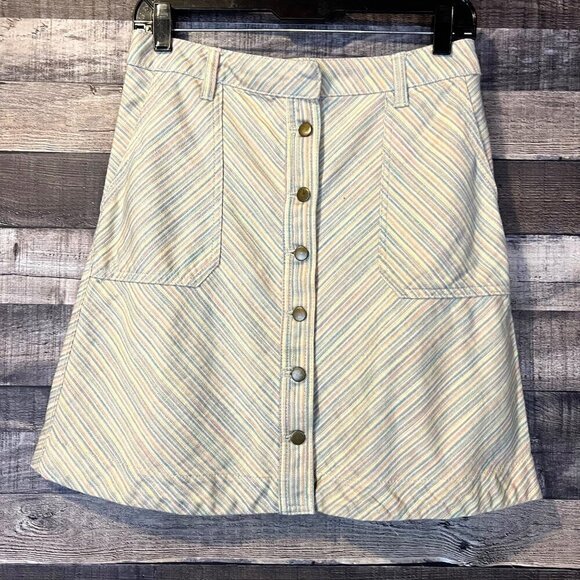 Anthropologie Pilcro and the Letterpress Button Front A-Line Stripe Skirt 6 Boho - Picture 1 of 7